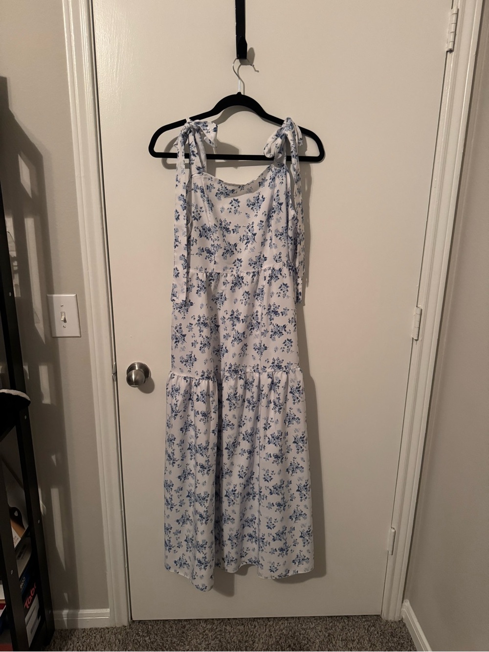 Amazon White Midi Dress with Blue Floral Ties